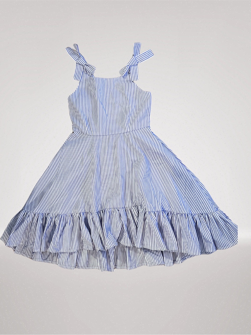 Habitual Girls Blue & White Striped Tie Strap Ruffle Dress Size XS (5/6)